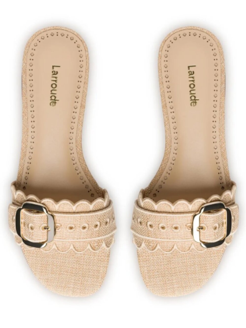 Larroudé Ivy Broderie Raffia Slides Sandals Beige Size 9 NIB